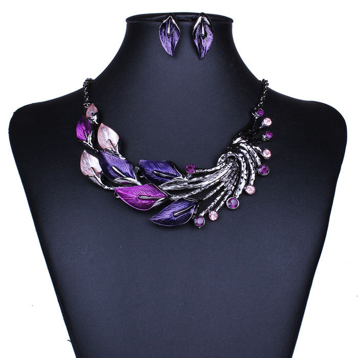 Elegant Purple Peacock Jewelry Set
