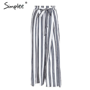 Loose Striped Cotton Wide-legged Pants