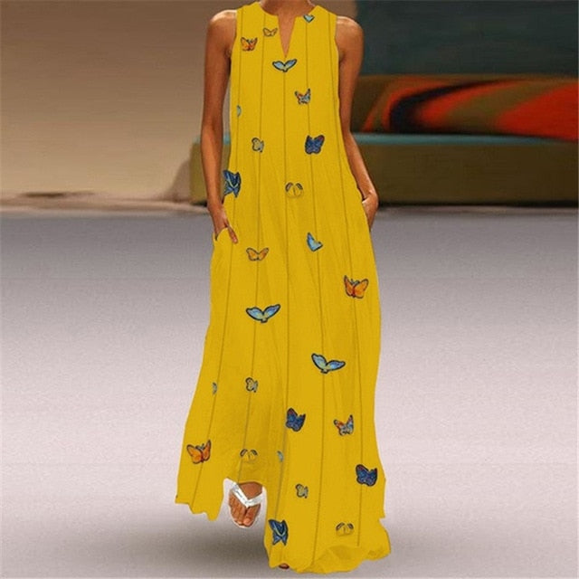 Elegant Sleeveless  Maxi Dress With Pockets