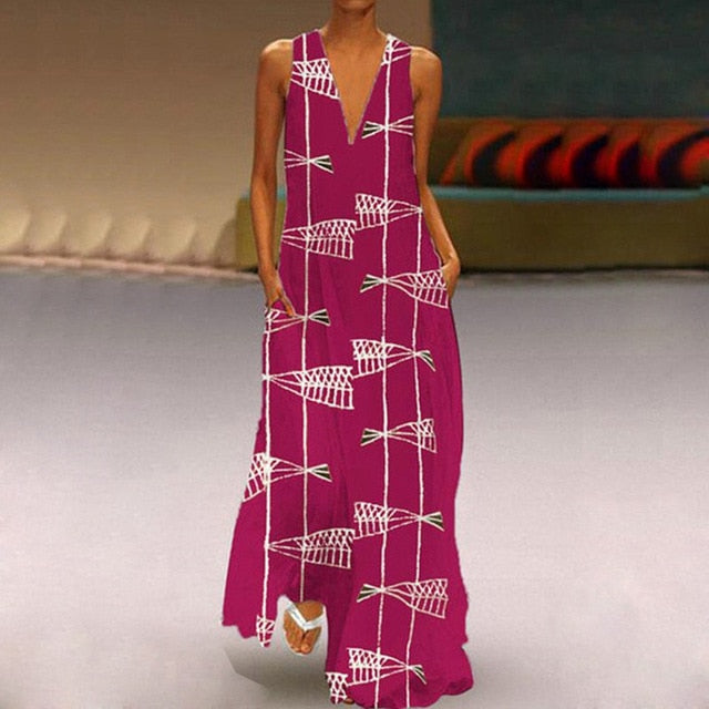 Elegant Sleeveless  Maxi Dress With Pockets